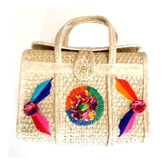 Primavera Collection Acapulco Beach Basket Bag Large Straw Tote Embellished - Picture 1 of 15